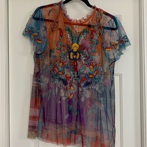 Johnny Was mesh short sleeve shirt with cami. Size L